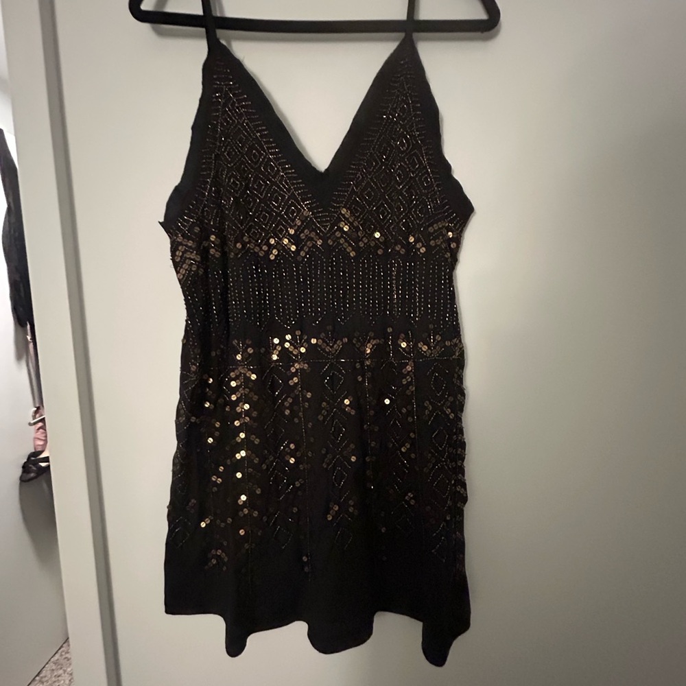Free People Black and Gold Mini Dress